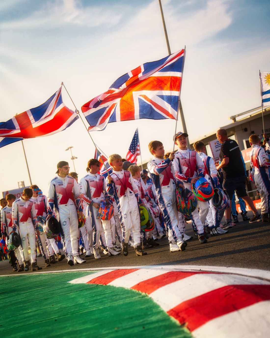 Team UK drivers parade with Union flags