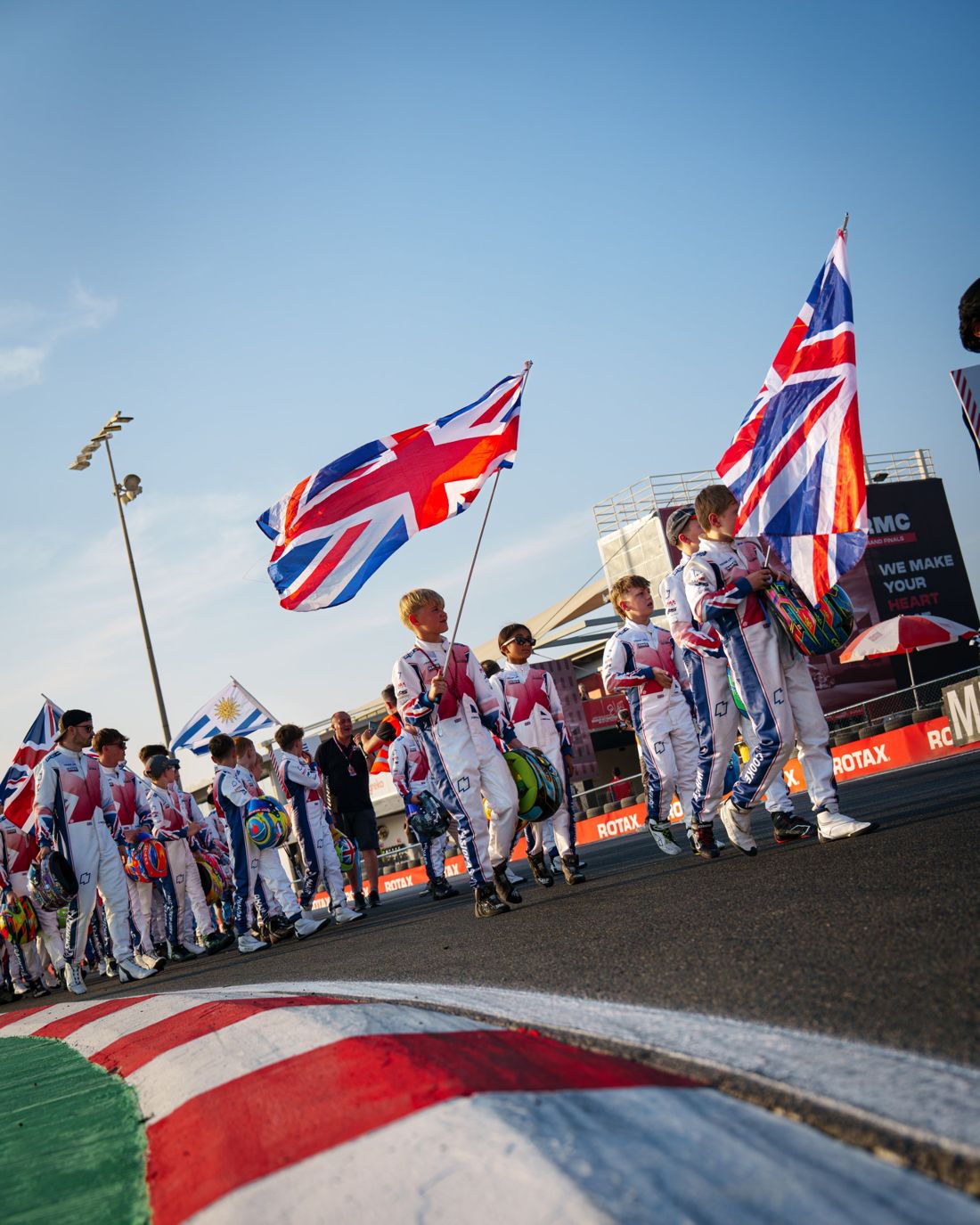 Union flags over the parade by the kerb