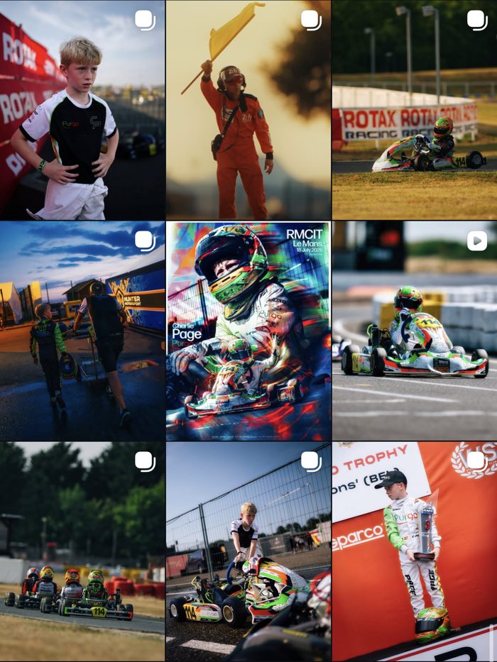 Charlie Page Instagram grid after: clean on-track and paddock photography