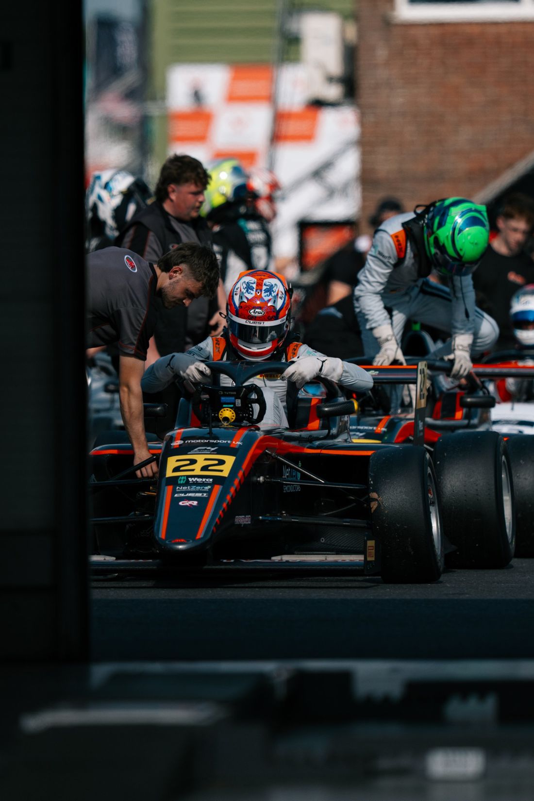 Car number 22 on the grid as the driver climbs in