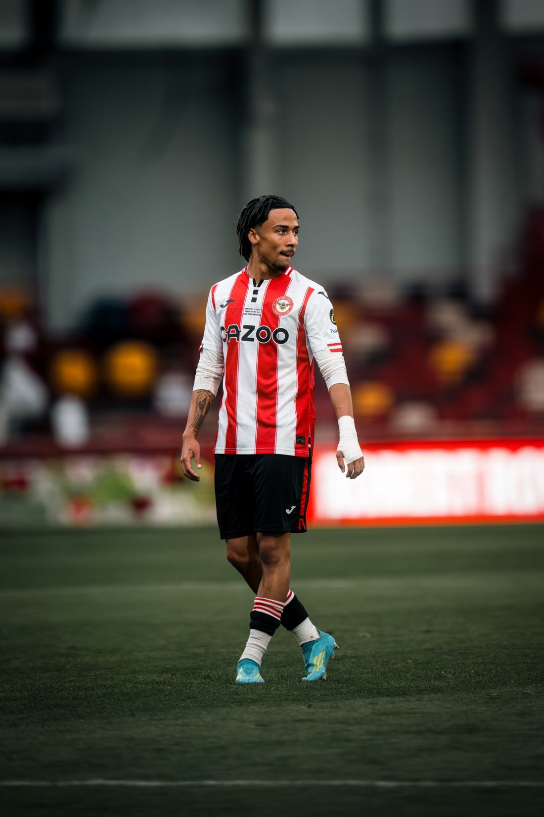 Brentford player looks across the pitch