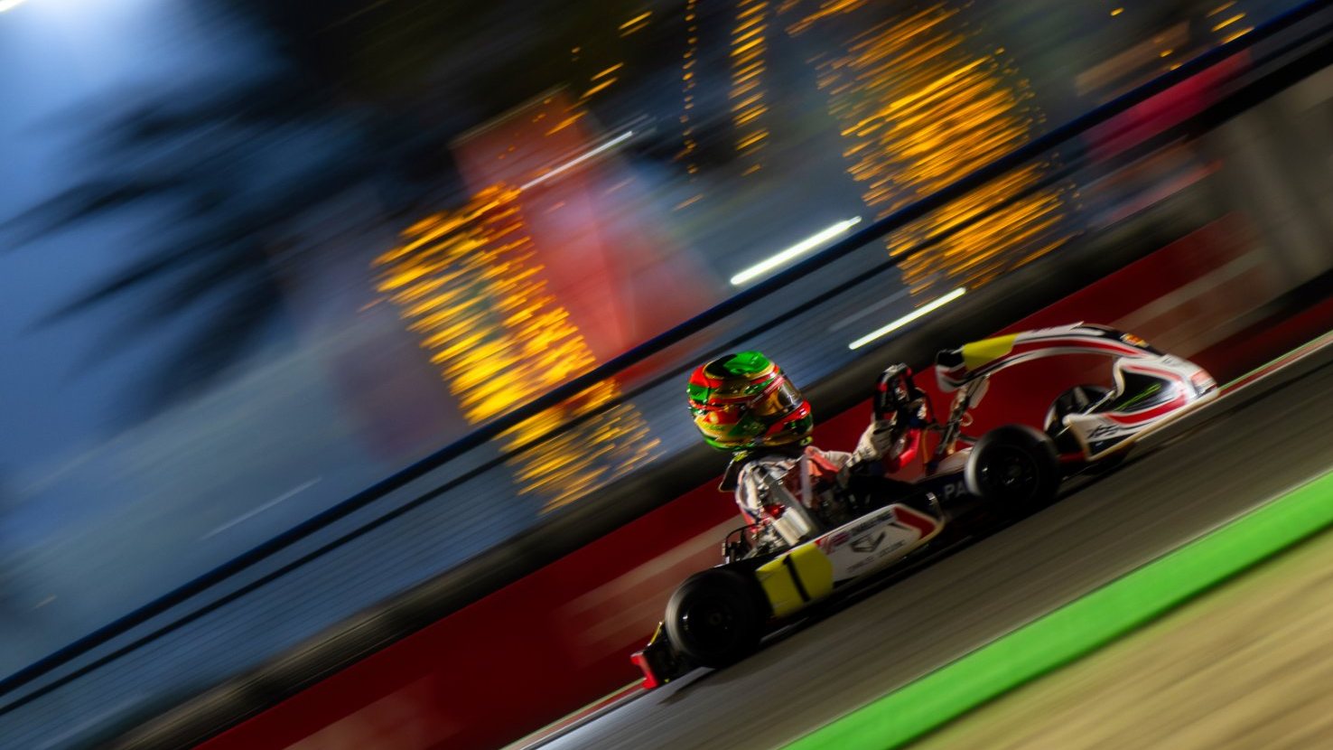 Kart at speed under the lights at the RMC Grand Finals in Bahrain
